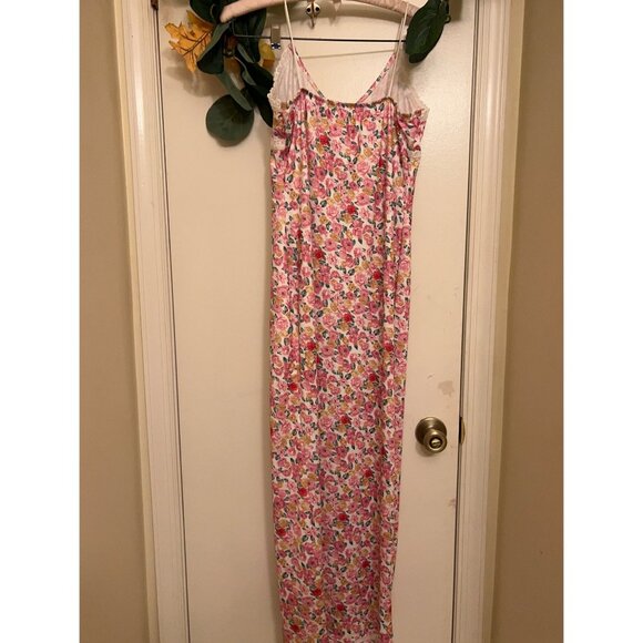 Floral lace Trim/Maxi Slip Dress/Pink/Large - Picture 1 of 12